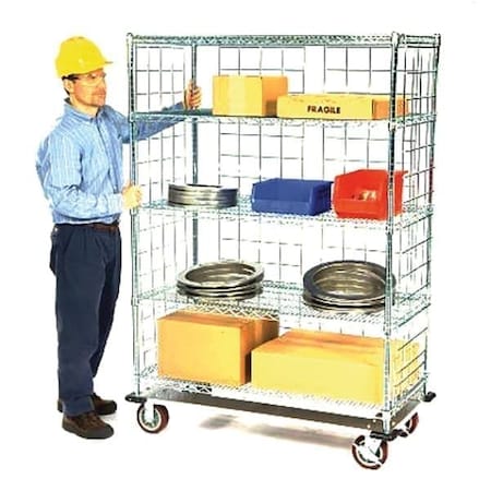 Round Post, Enclosed Dolly Base Cart, (4) 18×48 Shelves, 63″ Posts